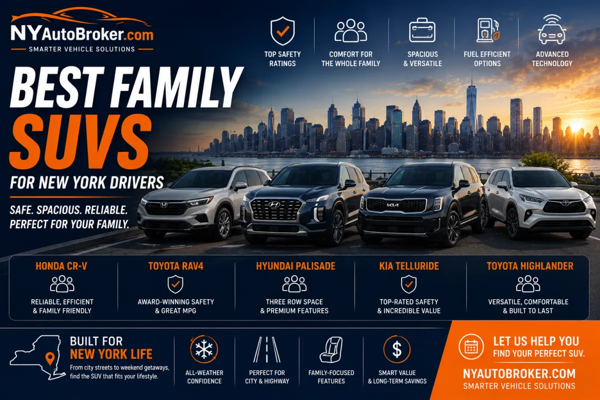 Best Family SUVs for New York Drivers featuring popular family SUVs, safety features, cargo space, and vehicle comparison guidance for growing families.
