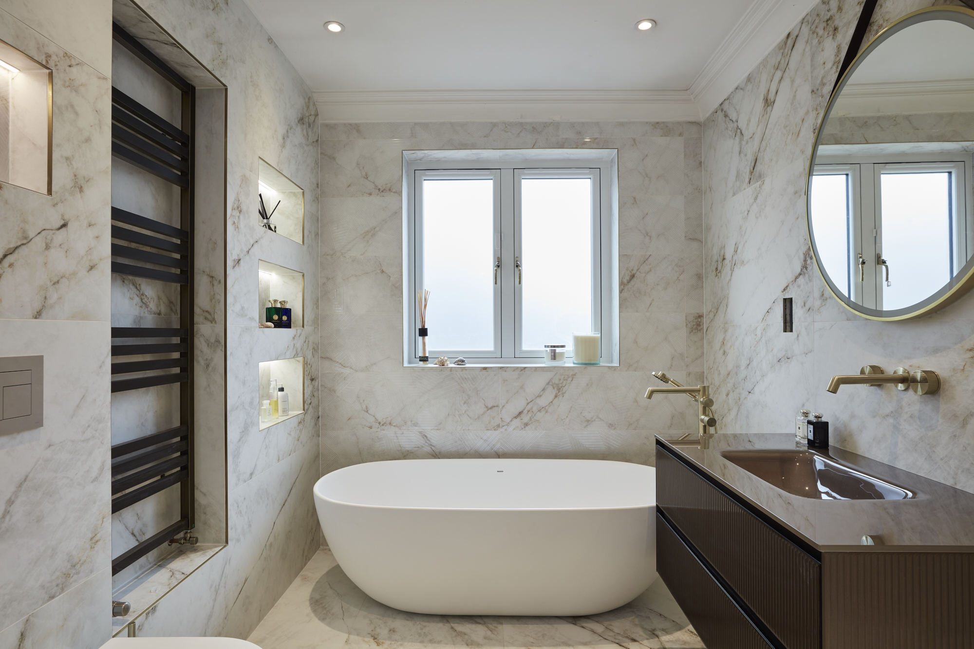 Professional bathroom remodel in Williamsburg with soaking tub, double vanity, and stylish fixtures