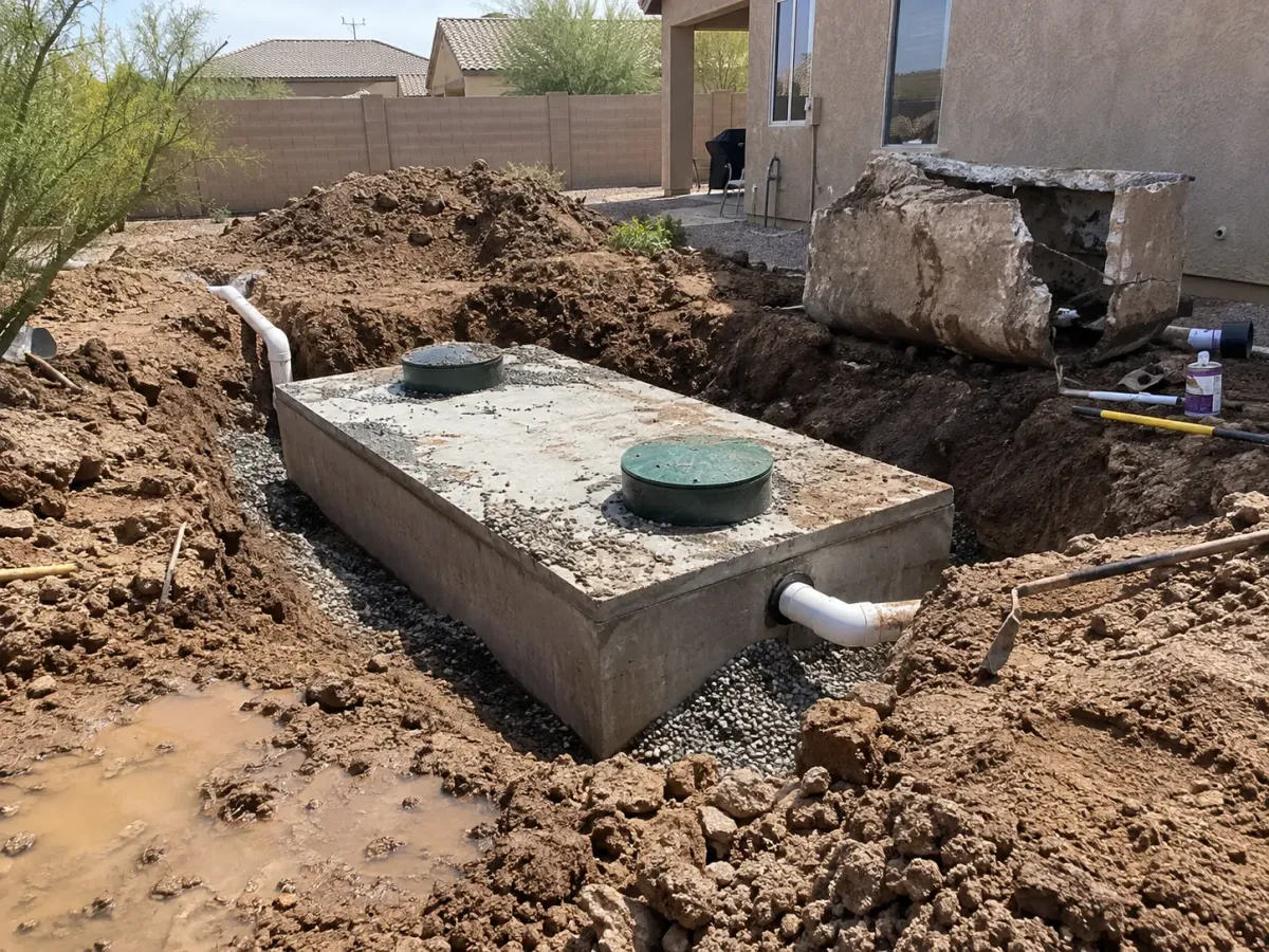 a new septic tank installation project by Kaylormade Plumbing in Queen Creek, AZ