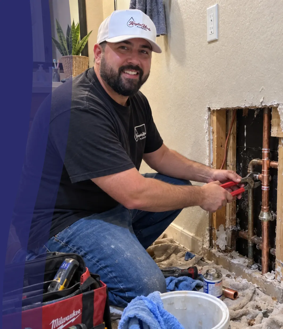 Kaylor, the owner of Kaylormade Plumbing, working on a pipe repair project in San Tan Valley