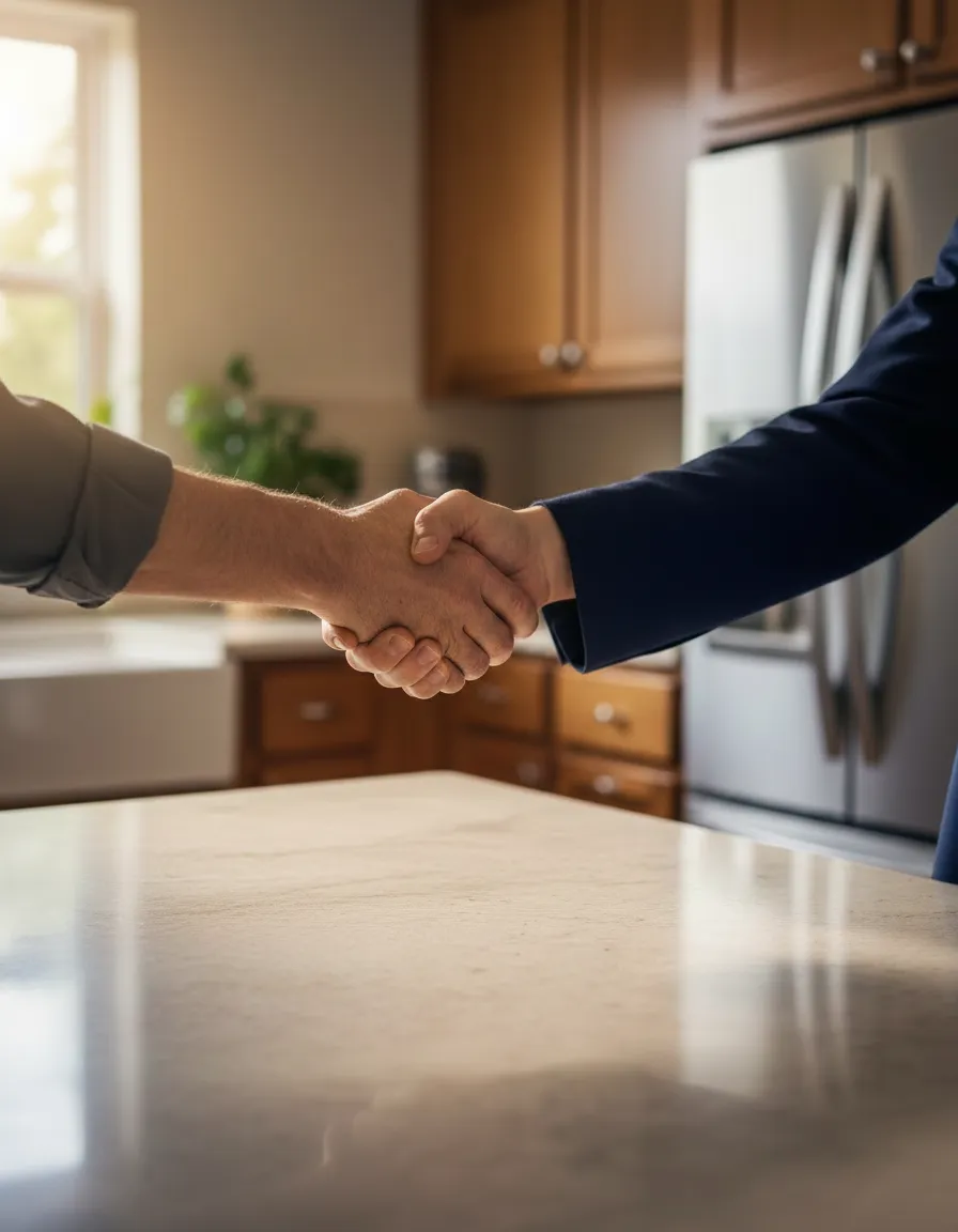 A reassuring handshake concluding a stress-free property transaction