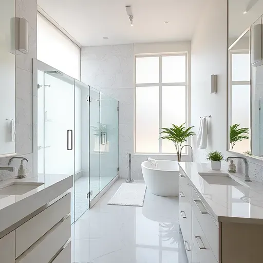 Luxurious renovated bathroom in West Grand Prairie TX with modern fixtures, marble countertops, walk-in shower, soaking tub, and elegant decor