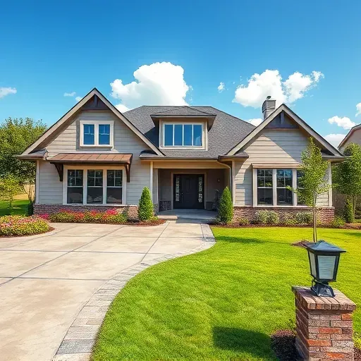 Completed residential project in Central Arlington TX with modern design, landscaped yard, and decorative paver driveway.