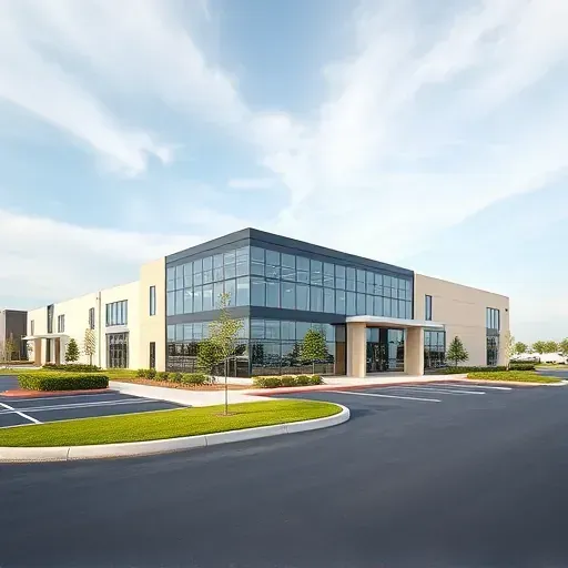 Completed general contractor project showcasing a modern building in Arlington, TX with clear blue skies.