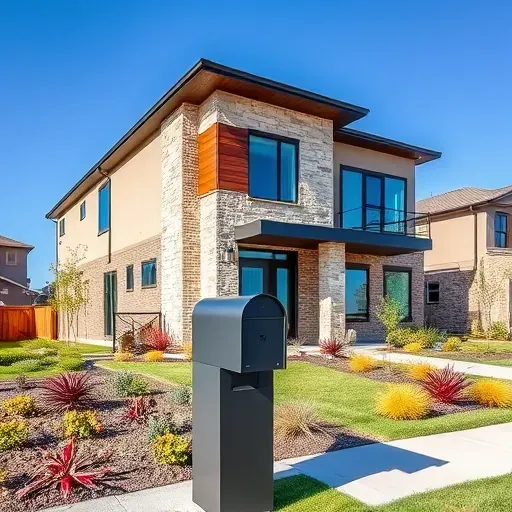 Completed residential project in Grand Prairie TX featuring contemporary design with stone, glass, and wood accents.