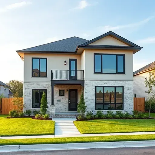 Modern residential home in North Mansfield TX, featuring large windows, clean lines, manicured lawns, and vibrant greenery.