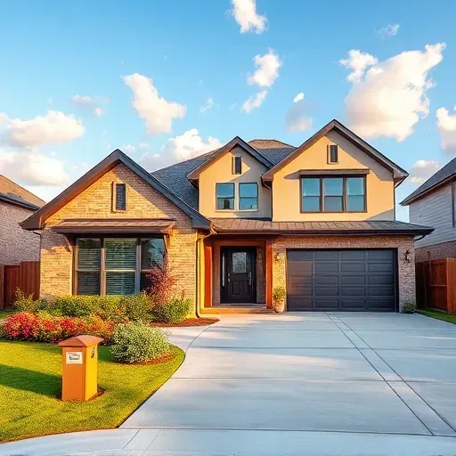 Modern Grand Prairie TX home exterior with energy-efficient windows, landscaped yard, and elegant lighting features.