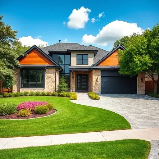 Stunning contemporary residential exterior in Arlington TX with sleek facade, large windows, and lush landscaping.