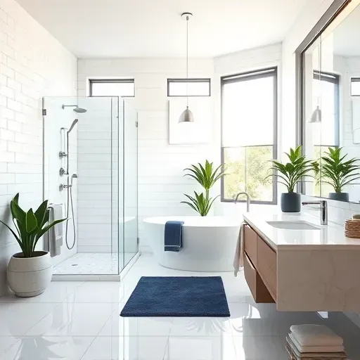 Remodeled bathroom in West Grand Prairie TX with modern fixtures, glass shower, freestanding tub, and elegant decor.