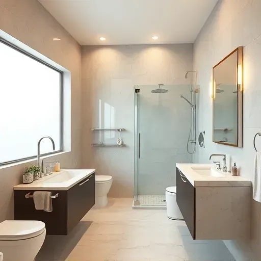 Renovated Crandall TX bathroom with modern fixtures, porcelain tiles, walk-in shower, marble vanity, and neutral tones