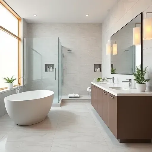 Remodeled South Mansfield TX bathroom with walk-in glass shower, freestanding tub, marble vanity, modern fixtures, natural daylight