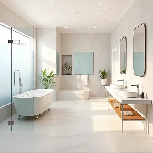 Beautifully renovated Arlington TX bathroom with modern fixtures, sleek design, and elegant soaking tub.