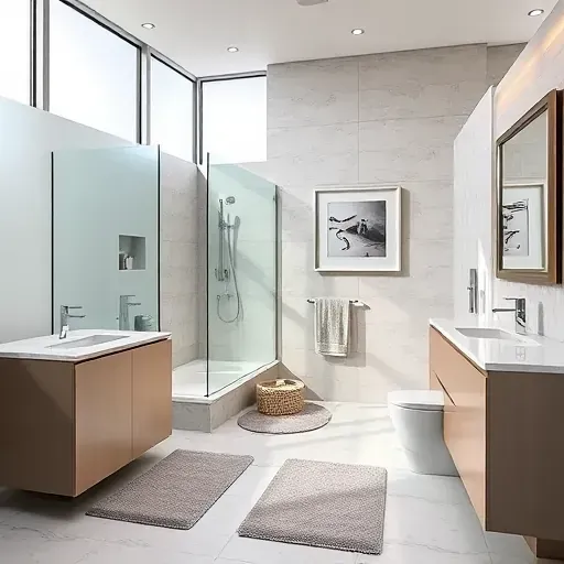 Newly renovated West Midlothian bathroom with modern fixtures, marble countertop, and elegant tile design.