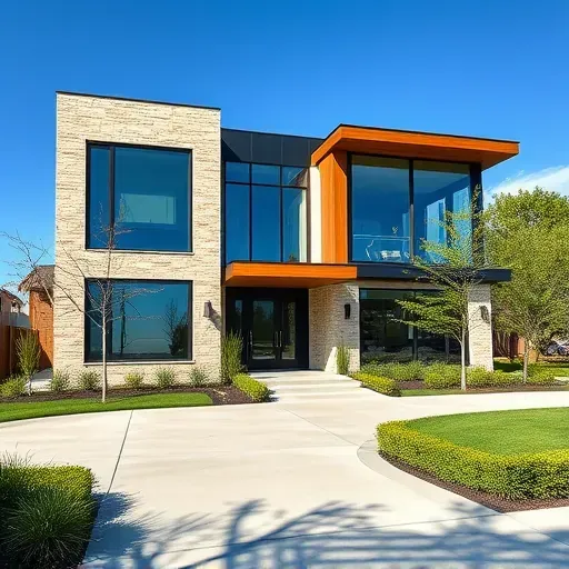 Modern residential building in Central Arlington TX with sleek façade, large windows, and elegant landscaping.