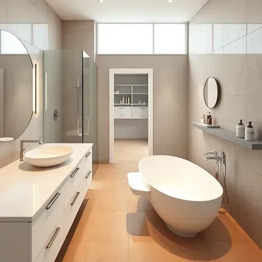 Renovated Arlington TX bathroom with marble countertops, frameless shower, freestanding tub, sleek fixtures, and modern decor