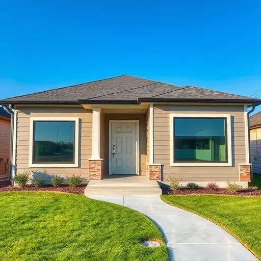 Renovated modern Arlington TX home with stylish facade, energy-efficient windows, lush landscaping, and vibrant paint.