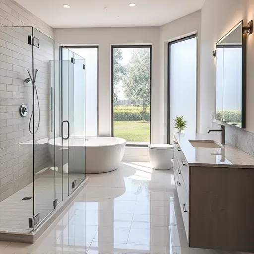Newly renovated bathroom in East Cedar Hill TX featuring modern design elements, spacious walk-in shower, and freestanding tub.