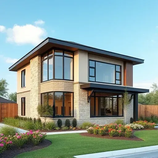 Modern residential building by a North Mansfield TX contractor, featuring sleek design, large windows, and lush gardens.