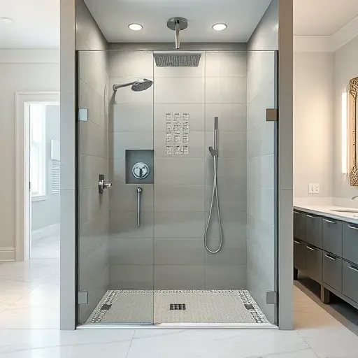 Remodeled Arlington TX shower with frameless glass doors, matte porcelain tiles, chrome fixtures, and modern bathroom design