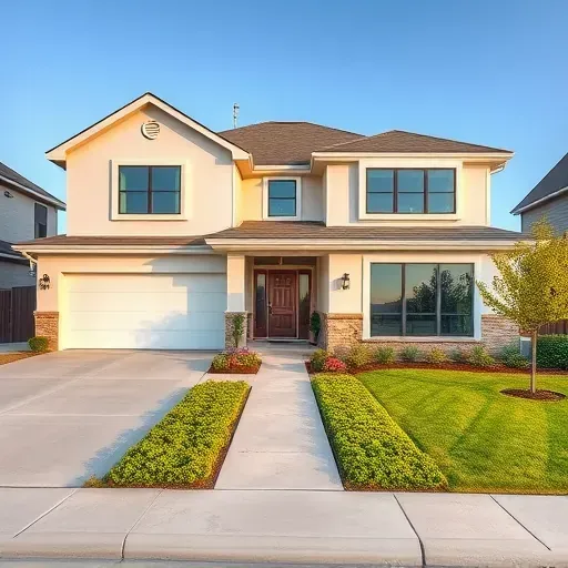 Completed residential project in West Grand Prairie TX featuring a sleek light-colored home, large windows, and vibrant landscaping.