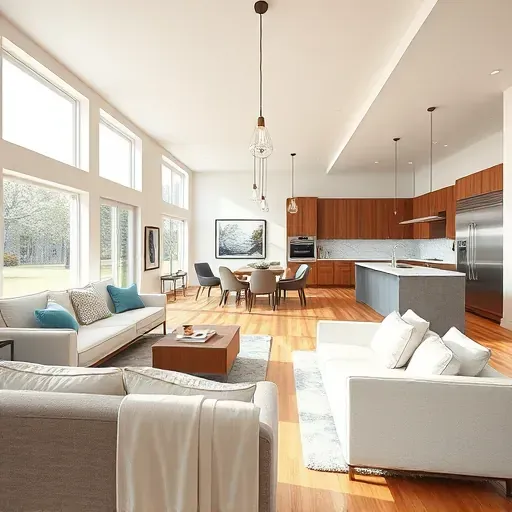 Modern renovated Arlington TX home interior with open living space, hardwood floors, contemporary furniture, large windows, and stylish kitchen