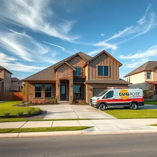 Newly constructed single-family home in East Mansfield TX with contemporary design, stone accents, and vibrant landscaping.
