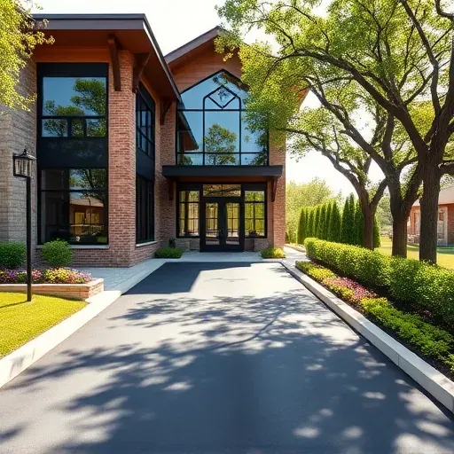 Completed general contracting project in Crandall TX featuring modern architecture, glass windows, and lush landscaping.