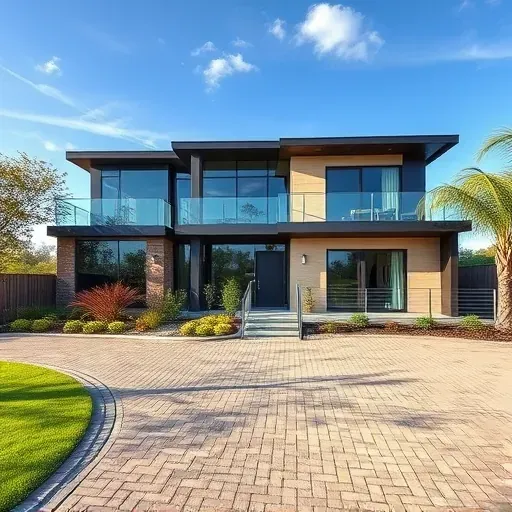 Completed modern residential home in Central Grand Prairie TX with sleek architecture, large windows, and a manicured lawn.