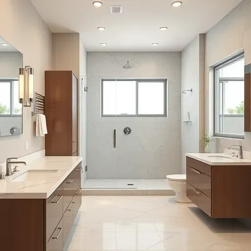 Remodeled East Midlothian TX bathroom with modern fixtures, marble countertops, walk-in shower, LED lighting, and sleek design