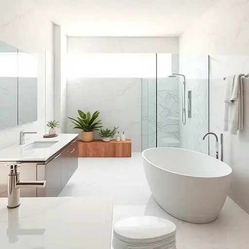 Remodeled West Cedar Hill TX bathroom with marble countertops, matte fixtures, glass shower, soaking tub, and natural lighting