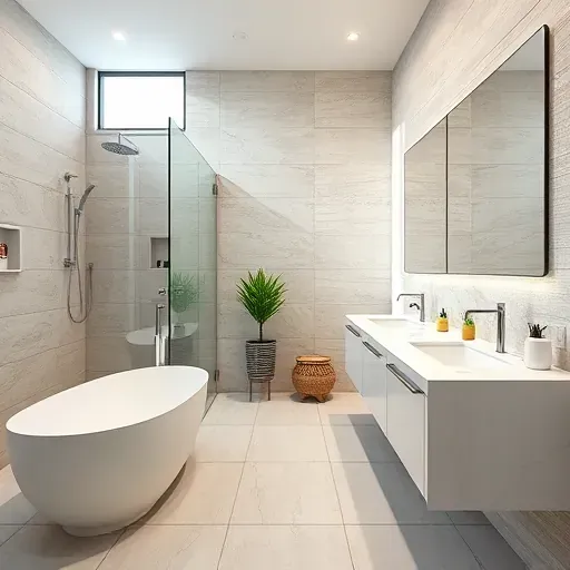 Modern bathroom remodel in South Cedar Hill TX featuring a walk-in shower, freestanding tub, marble vanity, and stylish decor