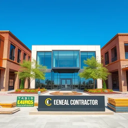 Modern commercial building in Central Arlington TX with sleek glass windows and vibrant landscaped entrance.