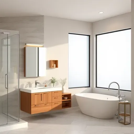 Remodeled South Midlothian TX bathroom with walk-in shower, freestanding tub, modern vanity, and elegant neutral decor