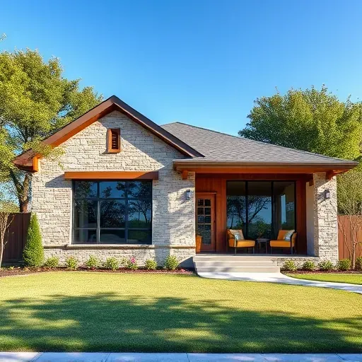Completed General Contractor project in South Cedar Hill TX features a modern home with stone, wood elements, and vibrant landscaping.
