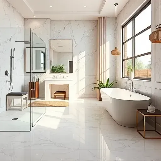 Elegant remodeled bathroom in Cedar Hill TX with walk-in shower, double vanity, freestanding tub, marble tiles, and modern fixtures