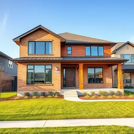 A completed modern residential project in South Mansfield TX showcasing a stylish home with brick and wood finishes.