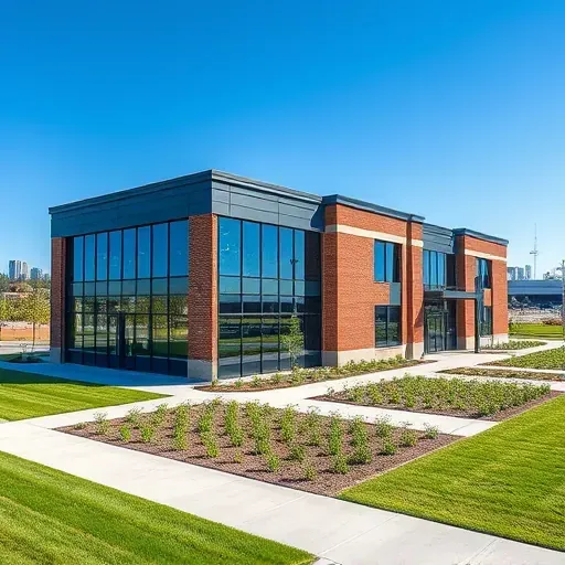 Completed construction project in Arlington TX showcasing modern design with building materials and clear skies.