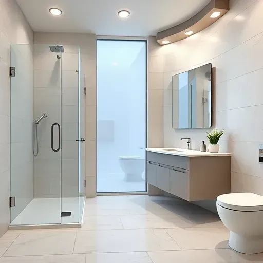 Newly remodeled bathroom in South Grand Prairie TX featuring sleek ceramic tiles, glass shower, and modern vanity.