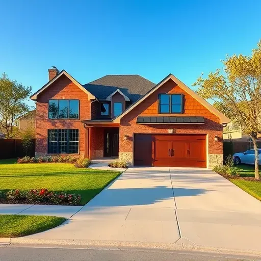 Completed residential contractor project in Arlington TX featuring modern brick and wood home with lush landscaping and garage.