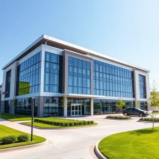 Completed construction site showcasing a modern General Contractor project in Arlington, TX with clear blue skies.