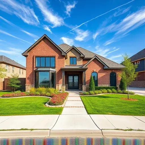 Completed residential home in South Grand Prairie TX with modern design, brick exterior, landscaping, and clear sky.