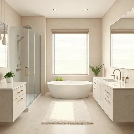 Modern renovated bathroom in Grand Prairie TX with marble countertops, walk-in shower, brushed nickel fixtures, neutral tones, and natural light