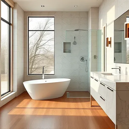 Renovated Midlothian TX bathroom with modern fixtures, soaking tub, glass shower, marble counters, natural light, and elegant details