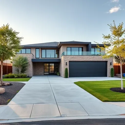 Contemporary residential home in West Mansfield TX features modern design, large windows, and attractive landscaping.