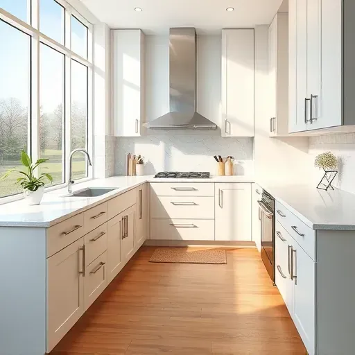 Modern Arlington kitchen with matte cabinets quartz countertops stainless steel hardware bright natural light hardwood floors