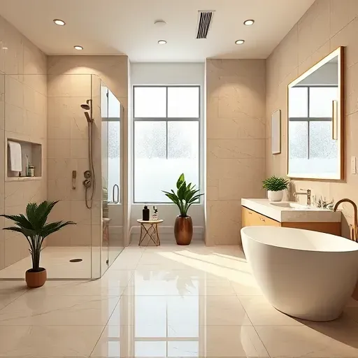 Freshly renovated North Arlington bathroom featuring a walk-in glass shower, freestanding tub, and stylish modern finishes.