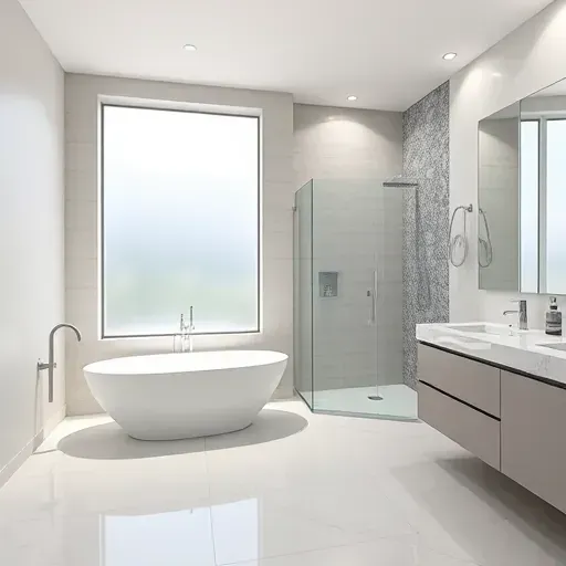 Spacious modern bathroom in North Grand Prairie TX features freestanding tub, walk-in shower, and polished marble finishes.