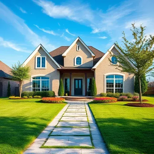Completed residential construction in North Euless TX featuring elegant architecture, vibrant landscaping, and decorative pathway.