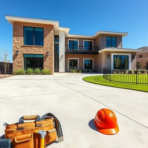 Completed modern residential project in Central Midlothian TX features natural stone facade, energy-efficient windows, and pristine landscaping.