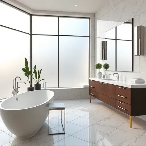 Luxurious remodeled bathroom in Wildcat Ranch TX with freestanding tub, marble countertops, and modern fixtures.